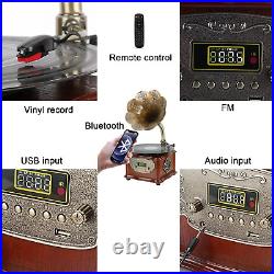 Midsized Retro Gramophone Record Player with Bluetooth, FM, USB, AUX I/O, Wood