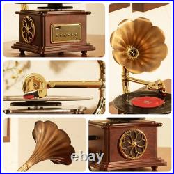 Mini Gramophone Vintage Copper Horn Record Player with Bluetooth, USB, AUX, F
