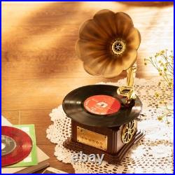 Mini Gramophone Vintage Copper Horn Record Player with Bluetooth, USB, AUX, F
