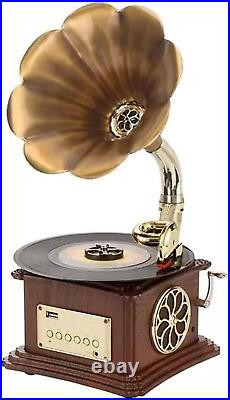 Mini Vintage Retro Phonograph Gramophone Vinyl Record Player Stereo Speakers 3.5
