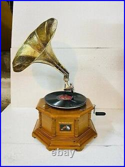 Nautical Phonograph Gramophone Antique Functional Working win-up record player