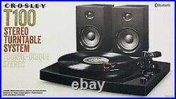 New Crosley T100 2-Speed Bluetooth Turntable System with Stereo Speakers Black