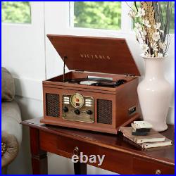 Nostalgic 6-in-1 Record Player 3-Speed Turntable CD Bluetooth Cassette FM Radio