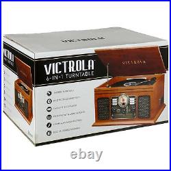 Nostalgic 6-in-1 Record Player 3-speed Turntable CD Bluetooth Cassette FM Radio
