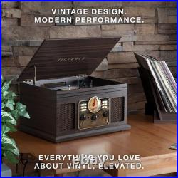 Nostalgic 6-in-1 Record Player Bluetooth, CD, and Cassette Player in Mahogany Nostalgic 6-in-1 Record Player Bluetooth, CD, and Cassette Player in Mahogany