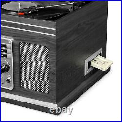 Nostalgic Bluetooth Record Player 6-In-1 3-Speed Turntable CD Cassette FM Radio