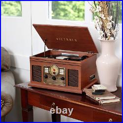 Nostalgic Classic 6-In-1 Record Player Turntable with Bluetooth, Mahogany, New