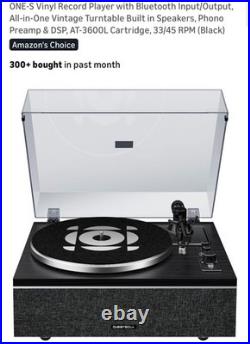 ONE-S Vinyl Record Player with Bluetooth Input/Output, All-in-One Vintage Black