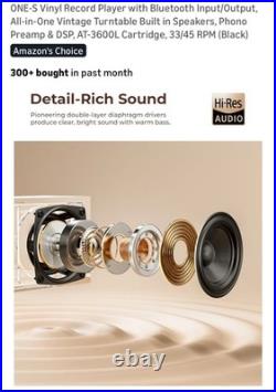 ONE-S Vinyl Record Player with Bluetooth Input/Output, All-in-One Vintage Black