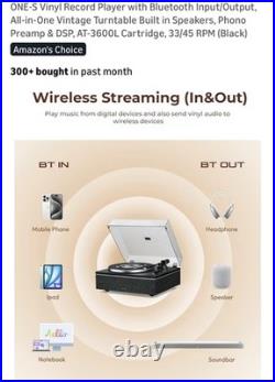 ONE-S Vinyl Record Player with Bluetooth Input/Output, All-in-One Vintage Black