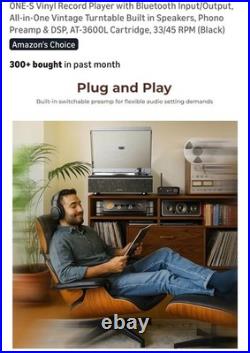 ONE-S Vinyl Record Player with Bluetooth Input/Output, All-in-One Vintage Black