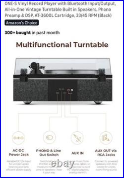 ONE-S Vinyl Record Player with Bluetooth Input/Output, All-in-One Vintage Black