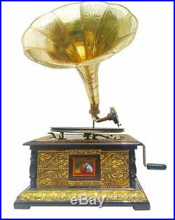 Octagon Record Player Gramophone Player 78 rpm phonograph Brass Horn Vintage