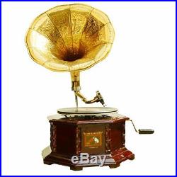Octagon Record Player Gramophone Player 78 rpm phonograph Brass Horn Vintage