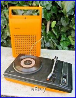 Orange Philips 133 Portable Record Player Atomic Age Retro 70s révisé