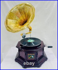 Original Antique Gramophone Record Player Working Hand Crank Wind-Up Phonograph