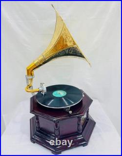 Original Antique Gramophone Record Player Working Hand Crank Wind-Up Phonograph
