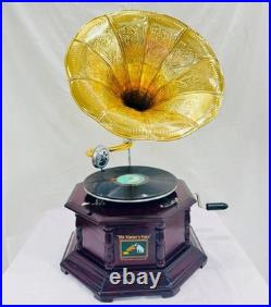 Original Antique Gramophone Record Player Working Hand Crank Wind-Up Phonograph