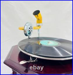Original Antique Gramophone Record Player Working Hand Crank Wind-Up Phonograph
