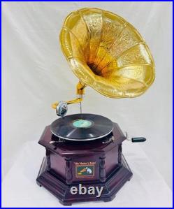 Original Antique Gramophone Record Player Working Hand Crank Wind-Up Phonograph