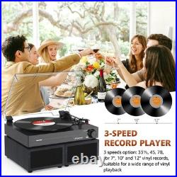 Portable Vinyl Record Player Bluetooth 3 Speed USB RCA Turntable Black Speakers