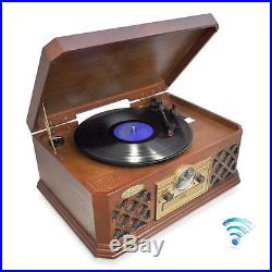 Pyle PTCD4BT Bluetooth Classic Style Record Player Turntable CD/Cassette Player