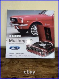 RETRO Ion Ford Mustang LP Turntable 4-in-1 Classic Car Record Player Radio, Red