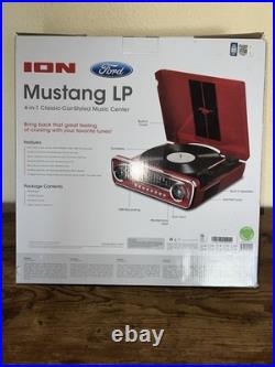 RETRO Ion Ford Mustang LP Turntable 4-in-1 Classic Car Record Player Radio, Red