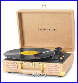 Record Player 3 Speed Bluetooth Portable Suitcase, Vinyl Phonograph with Gold