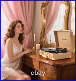 Record Player 3 Speed Bluetooth Portable Suitcase, Vinyl Phonograph with Gold
