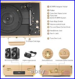 Record Player 3 Speed Bluetooth Portable Suitcase, Vinyl Phonograph with Gold