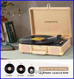 Record Player 3 Speed Bluetooth Portable Suitcase, Vinyl Phonograph with Gold
