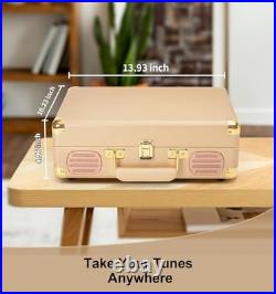 Record Player 3 Speed Bluetooth Portable Suitcase, Vinyl Phonograph with Gold