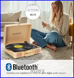 Record Player 3 Speed Bluetooth Portable Suitcase, Vinyl Phonograph with Gold