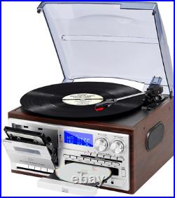 Record Player 9 in 1 3 Speed Bluetooth Vintage Turntable CD Cassette Vinyl Playe