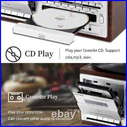 Record Player 9 in 1 3 Speed Bluetooth Vintage Turntable CD Cassette Vinyl Playe