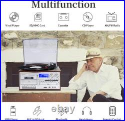Record Player 9 in 1 3 Speed Bluetooth Vintage Turntable CD Cassette Vinyl Playe