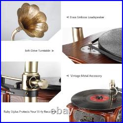 Record Player Retro Turntable All in One Vintage Phonograph Nostalgic Brown Record Player Retro Turntable All in One Vintage Phonograph Nostalgic Brown