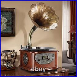 Record Player Retro Turntable All in One Vintage Phonograph Nostalgic Brown