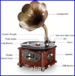 Record Player Retro Turntable All in One Vintage Phonograph Nostalgic Brown