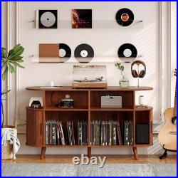 Record Player Stand, Vinyl Record Storage Cabinet with Charging Station