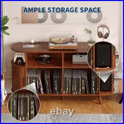 Record Player Stand, Vinyl Record Storage Cabinet with Charging Station