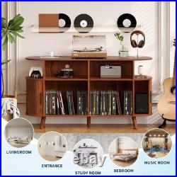 Record Player Stand, Vinyl Record Storage Cabinet with Charging Station