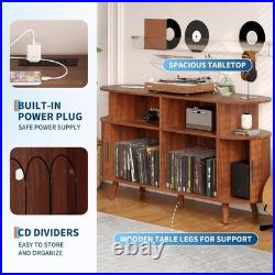 Record Player Stand, Vinyl Record Storage Cabinet with Charging Station