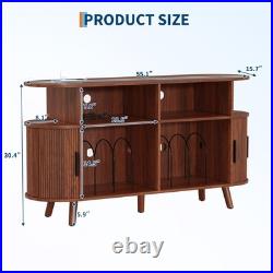 Record Player Stand, Vinyl Record Storage Cabinet with Charging Station
