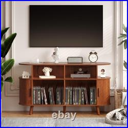 Record Player Stand, Vinyl Record Storage Cabinet with Charging Station