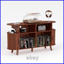 Record Player Stand, Vinyl Record Storage Cabinet with Charging Station