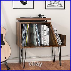 Record Player Stand Vinyl Storage Table Divided Space Turntable Stand Metal Legs