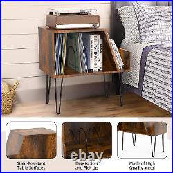 Record Player Stand Vinyl Storage Table Divided Space Turntable Stand Metal Legs