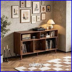 Record Player Stand with Charging Station with2 Sliding Tambour Doors Holds 300 CD